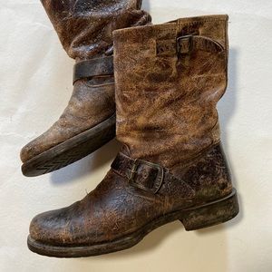 Frye Boots Women’s Size 7.5 10”h Distressed Leather Boot with buckle details